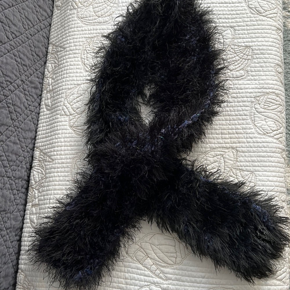 Handmade Scarf Fluffy Blue & Black